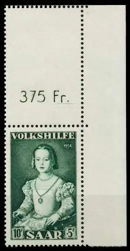SAARLAND 1954 Nr 355L postfrisch ECKE-ORE 79DFA6