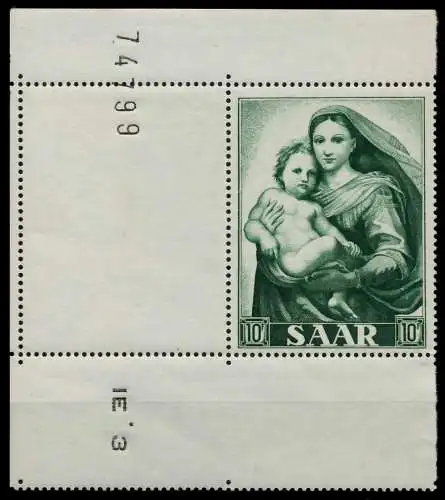 SAARLAND 1954 Nr 352L postfrisch ECKE-ULI 79E0E2