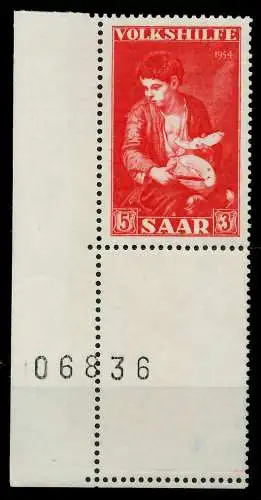 SAARLAND 1954 Nr 354L postfrisch ECKE-ULI 79DFB2