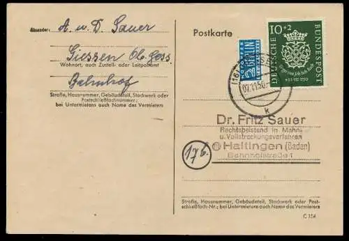 BRD 1950 Nr 121 BRIEF EF POSTKARTE 78B3F6