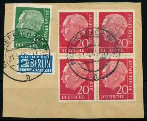 BRD DS HEUSS 1 Nr 185x zentrisch gestempelt VIERERBLOCK BRFS 78D696