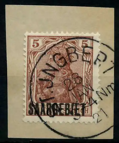SAARGEBIET GERMANIA Nr 44b zentrisch gestempelt Briefst³ck 7B228A