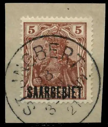 SAARGEBIET GERMANIA Nr 44b zentrisch gestempelt Briefst³ck 7B2296