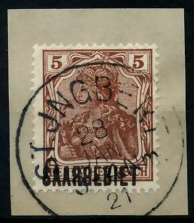 SAARGEBIET GERMANIA Nr 44b zentrisch gestempelt Briefst³ck 7B22CE