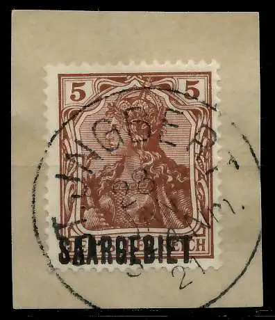 SAARGEBIET GERMANIA Nr 44b zentrisch gestempelt Briefst³ck 7B22FE