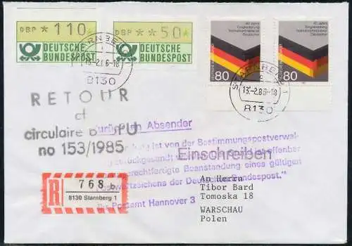 BRD ATM1-110 050 BRIEF MIF nach POLEN RETOURE 7E45BA