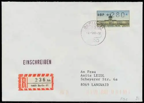 BERLIN ATM 1-280 BRIEF EINSCHREIBEN FDC 7E4622