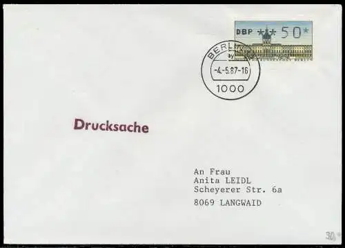 BERLIN ATM 1-050 DRUCKSACHE EF FDC 7E467A