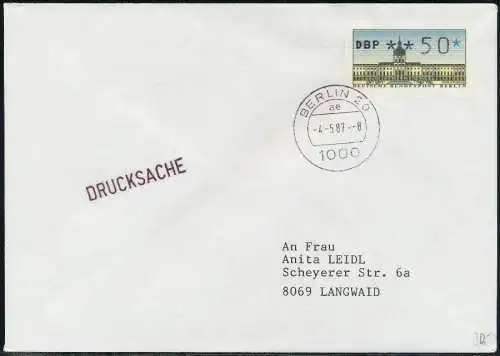 BERLIN ATM 1-050 DRUCKSACHE EF FDC 7E463E