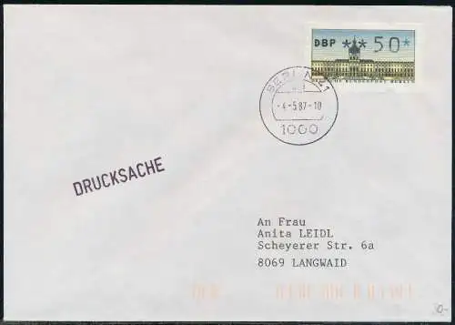 BERLIN ATM 1-050 DRUCKSACHE EF FDC 7E4682