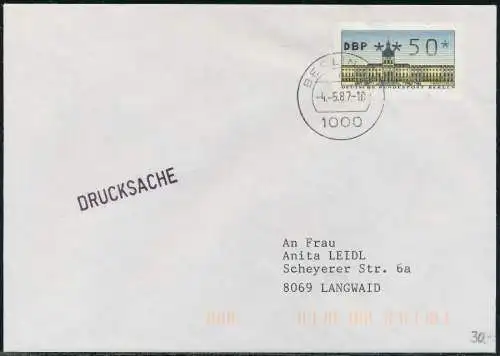 BERLIN ATM 1-050 DRUCKSACHE EF FDC 7E4686