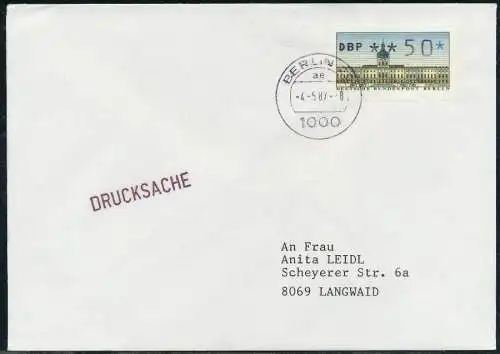 BERLIN ATM 1-050 DRUCKSACHE EF FDC 7E462A