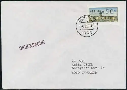 BERLIN ATM 1-050 DRUCKSACHE EF FDC 7E4636