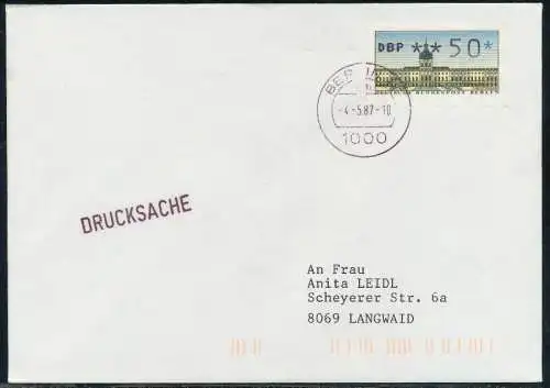 BERLIN ATM 1-050 DRUCKSACHE EF FDC 7E466E