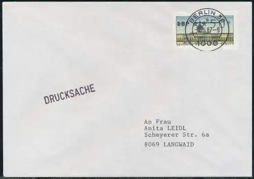 BERLIN ATM 1-050 DRUCKSACHE EF FDC 7E467E