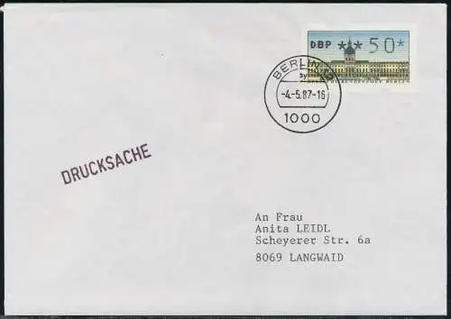 BERLIN ATM 1-050 DRUCKSACHE EF FDC 7E468E