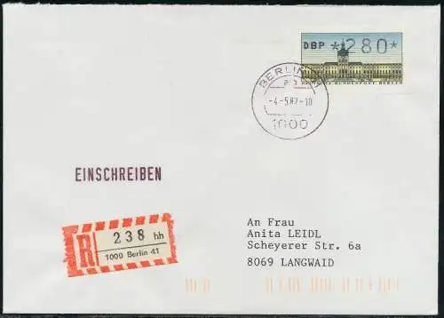 BERLIN ATM 1-280 BRIEF EINSCHREIBEN FDC 7E465A