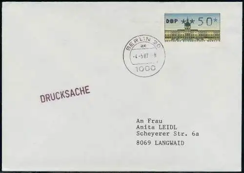 BERLIN ATM 1-050 DRUCKSACHE EF FDC 7E465E