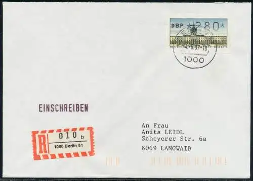 BERLIN ATM 1-280 BRIEF EINSCHREIBEN FDC 7E4672