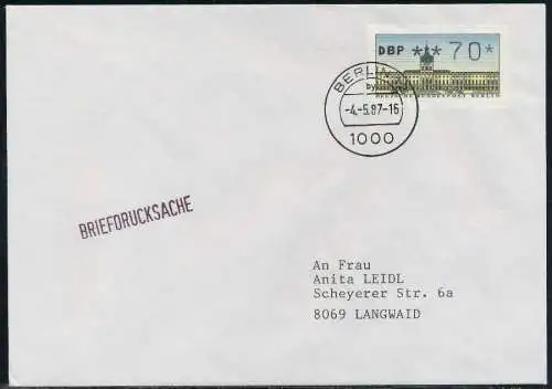 BERLIN ATM 1-070 BRIEFDRUCKSACHE EF FDC 7E46AE