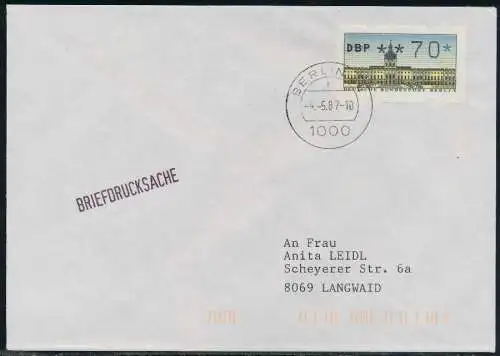 BERLIN ATM 1-070 BRIEFDRUCKSACHE EF FDC 7E46CA