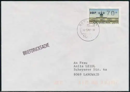 BERLIN ATM 1-070 BRIEFDRUCKSACHE EF FDC 7E46DA