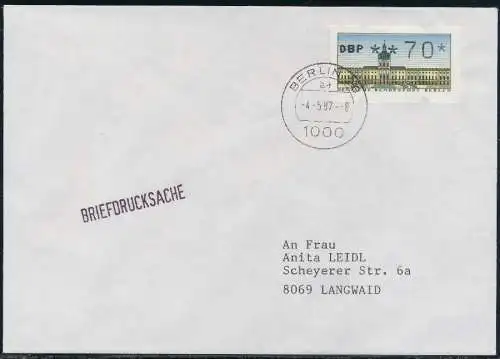 BERLIN ATM 1-070 BRIEFDRUCKSACHE EF FDC 7E46A2