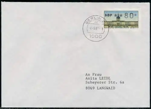 BERLIN ATM 1-080 NORMAL-BRIEF EF FDC 7E46EE