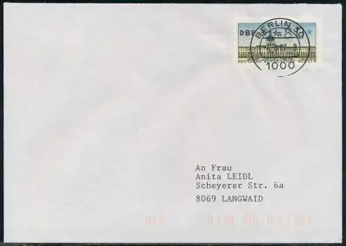 BERLIN ATM 1-080 NORMAL-BRIEF EF FDC 7E46FA