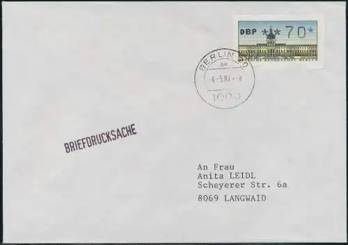 BERLIN ATM 1-070 BRIEFDRUCKSACHE EF FDC 7E4736