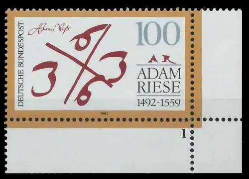 BRD 1992 Nr 1612 postfrisch FORMNUMMER 1 S56008A