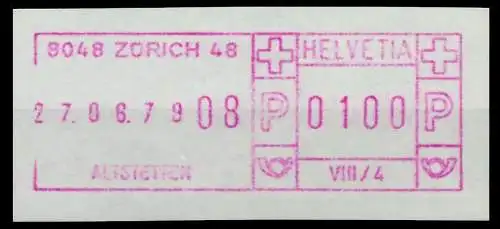 SCHWEIZ SCHALTERFREISTEMPEL Nr SFS1979 ZÜRICH ungebraucht 7E6506
