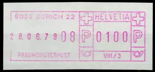 SCHWEIZ SCHALTERFREISTEMPEL Nr SFS1979 ZÜRICH ungebraucht 7E650E