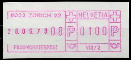 SCHWEIZ SCHALTERFREISTEMPEL Nr SFS1979 ZÜRICH ungebraucht 7E652E