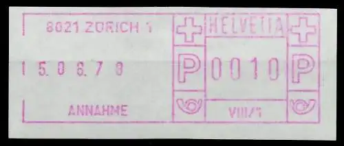 SCHWEIZ SCHALTERFREISTEMPEL Nr SFS1979 ZÜRICH ungebraucht 7E653E