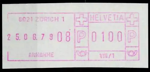 SCHWEIZ SCHALTERFREISTEMPEL Nr SFS1979 ZÜRICH ungebraucht 7E6546