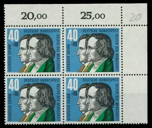 BRD 1959 Nr 325 postfrisch VIERERBLOCK ECKE-ORE 7E8476