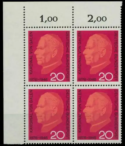 BRD 1966 Nr 505 postfrisch VIERERBLOCK ECKE-OLI 7EF592