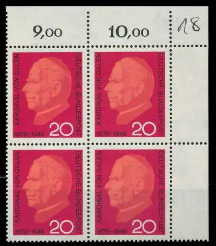 BRD 1966 Nr 505 postfrisch VIERERBLOCK ECKE-ORE 7EF642