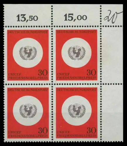 BRD 1966 Nr 527 postfrisch VIERERBLOCK ECKE-ORE 7EF866