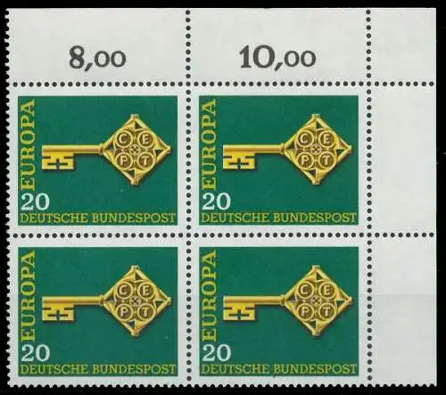 BRD BUND 1968 Nr 559 postfrisch VIERERBLOCK ECKE-ORE 7F0D52