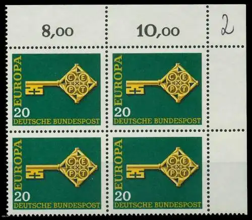 BRD BUND 1968 Nr 559 postfrisch VIERERBLOCK ECKE-ORE 7F0D5A
