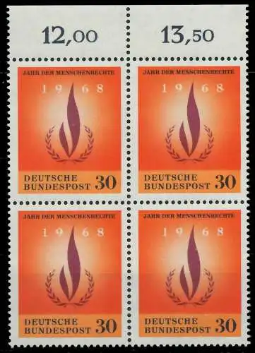 BRD 1968 Nr 575 postfrisch VIERERBLOCK ORA 7F0F66