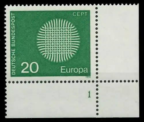 BRD BUND 1970 Nr 620 postfrisch FORMNUMMER 1 7F107A