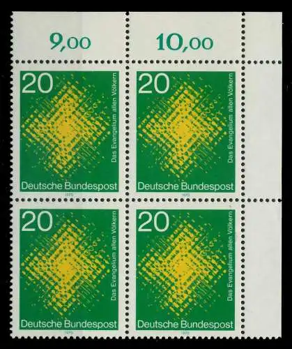 BRD 1970 Nr 647 postfrisch VIERERBLOCK ECKE-ORE S59C2FA