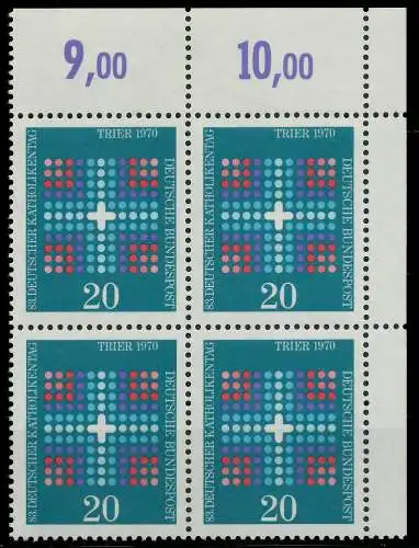 BRD 1970 Nr 648 postfrisch VIERERBLOCK ECKE-ORE 7F3796