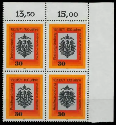 BRD 1971 Nr 658 postfrisch VIERERBLOCK ECKE-ORE 7F9A06