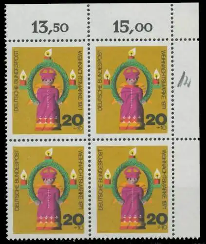 BRD 1971 Nr 709 postfrisch VIERERBLOCK ECKE-ORE 7F9DEA