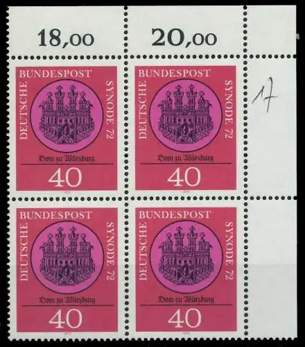 BRD 1972 Nr 752 postfrisch VIERERBLOCK ECKE-ORE 7FD63A