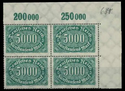 D-REICH INFLA Nr 256c postfrisch VIERERBLOCK ECKE-ORE 80990E